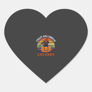 Crazy Halloween Cat Lady Black Pumpkin Witch Hat Heart Sticker