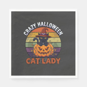 Crazy Halloween Cat Lady Black Pumpkin Witch Hat Napkin