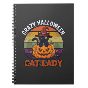 Crazy Halloween Cat Lady Black Pumpkin Witch Hat Notebook