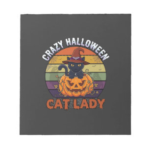 Crazy Halloween Cat Lady Black Pumpkin Witch Hat Notepad
