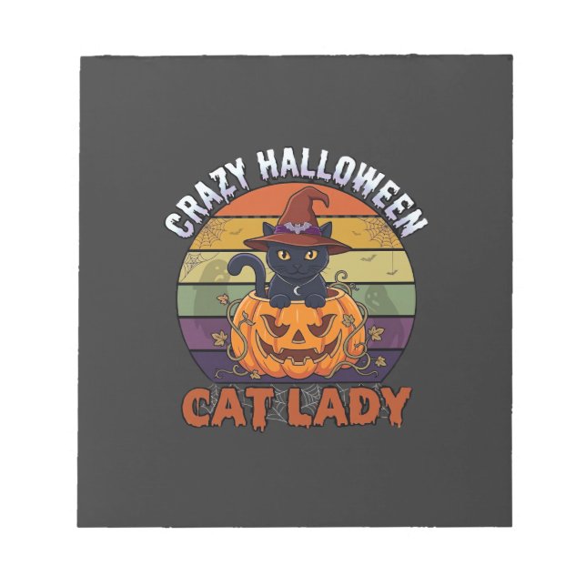 Crazy Halloween Cat Lady Black Pumpkin Witch Hat Notepad (Front)