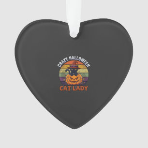 Crazy Halloween Cat Lady Black Pumpkin Witch Hat Ornament