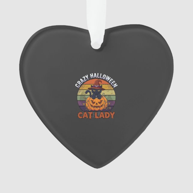 Crazy Halloween Cat Lady Black Pumpkin Witch Hat Ornament (Front)