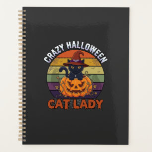 Crazy Halloween Cat Lady Black Pumpkin Witch Hat Planner