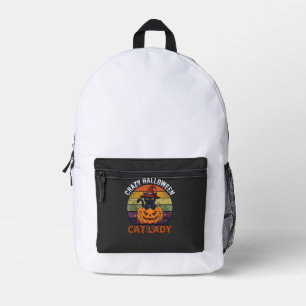 Crazy Halloween Cat Lady Black Pumpkin Witch Hat Printed Backpack