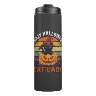 Crazy Halloween Cat Lady Black Pumpkin Witch Hat Thermal Tumbler