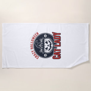 Crazy Halloween Cat Lady Vintage Witch Cat Shirt_1 Beach Towel