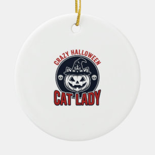 Crazy Halloween Cat Lady Vintage Witch Cat Shirt_1 Ceramic Tree Decoration