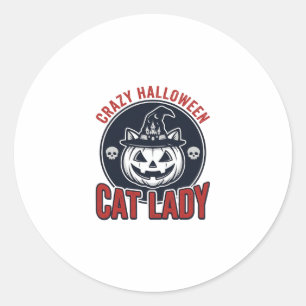 Crazy Halloween Cat Lady Vintage Witch Cat Shirt_1 Classic Round Sticker