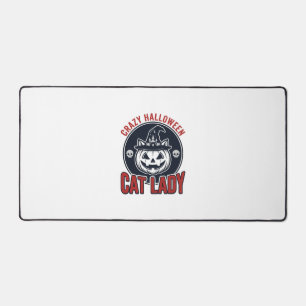 Crazy Halloween Cat Lady Vintage Witch Cat Shirt_1 Desk Mat