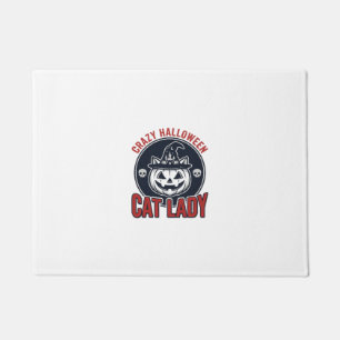 Crazy Halloween Cat Lady Vintage Witch Cat Shirt_1 Doormat
