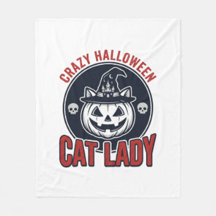 Crazy Halloween Cat Lady Vintage Witch Cat Shirt_1 Fleece Blanket