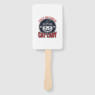 Crazy Halloween Cat Lady Vintage Witch Cat Shirt_1 Hand Fan