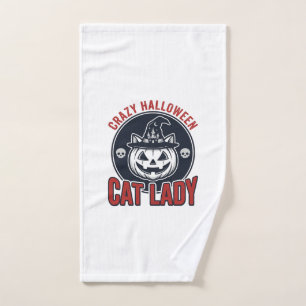 Crazy Halloween Cat Lady Vintage Witch Cat Shirt_1 Hand Towel
