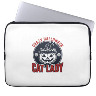 Crazy Halloween Cat Lady Vintage Witch Cat Shirt_1 Laptop Sleeve