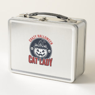 Crazy Halloween Cat Lady Vintage Witch Cat Shirt_1 Metal Lunch Box