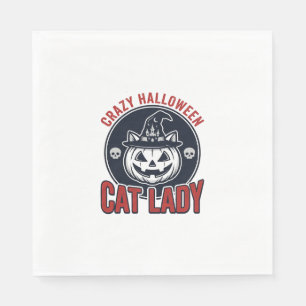 Crazy Halloween Cat Lady Vintage Witch Cat Shirt_1 Napkin