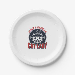 Crazy Halloween Cat Lady Vintage Witch Cat Shirt_1 Paper Plate