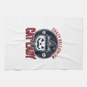 Crazy Halloween Cat Lady Vintage Witch Cat Shirt_1 Tea Towel