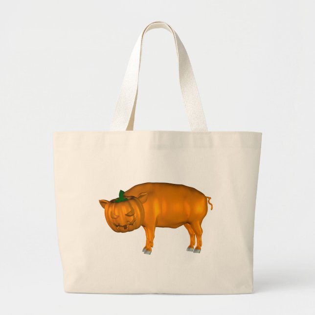 Crazy Halloween Pig Large Tote Bag (Front)