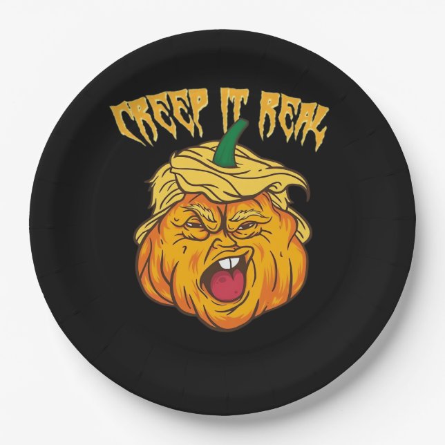 Crazy Halloween Pumpkin Trumpkin Costume Paper Plate (Front)