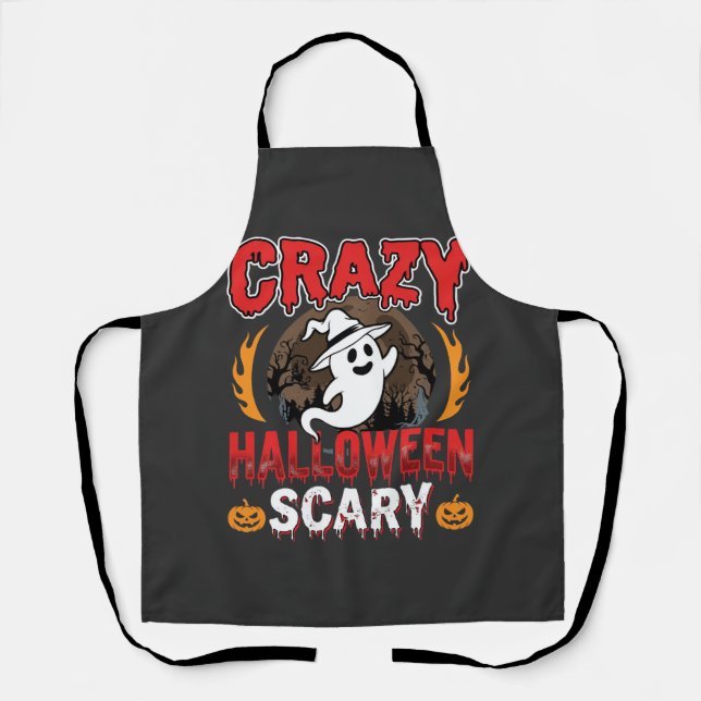Crazy Halloween Scary Ghost and Pumpkin Design Apron (Front)