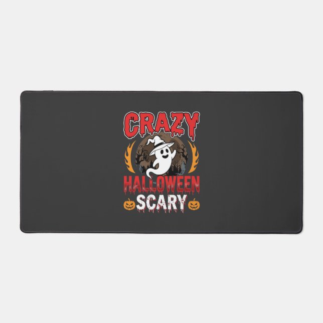 Crazy Halloween Scary Ghost and Pumpkin Design Desk Mat (Front)