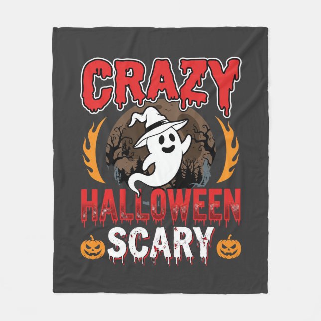 Crazy Halloween Scary Ghost and Pumpkin Design Fleece Blanket (Front)