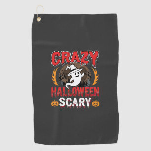 Crazy Halloween Scary Ghost and Pumpkin Design Golf Towel