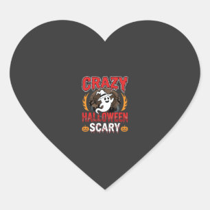 Crazy Halloween Scary Ghost and Pumpkin Design Heart Sticker