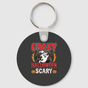 Crazy Halloween Scary Ghost and Pumpkin Design Key Ring
