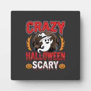 Crazy Halloween Scary Ghost and Pumpkin Design Plaque