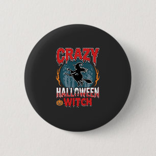 Crazy Halloween Witch Flying Broom Horror Design 6 Cm Round Badge