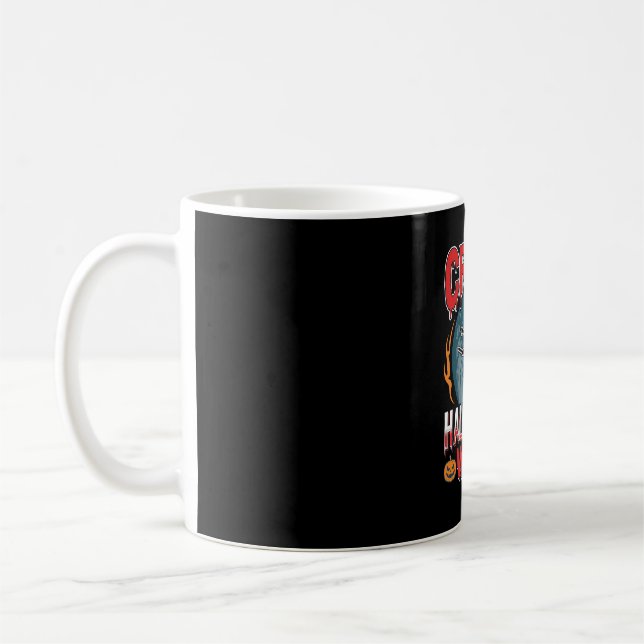 Crazy Halloween Witch Flying Broom Horror Design Coffee Mug (Left)
