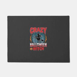 Crazy Halloween Witch Flying Broom Horror Design Doormat