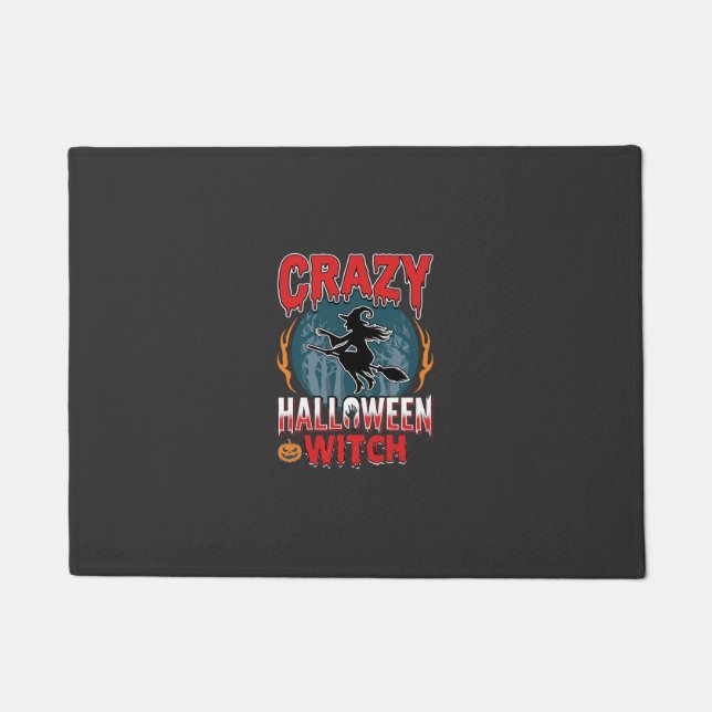 Crazy Halloween Witch Flying Broom Horror Design Doormat (Front)