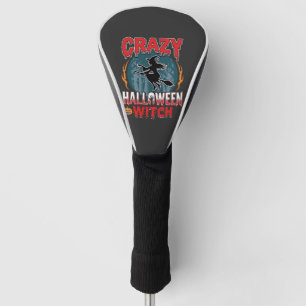 Crazy Halloween Witch Flying Broom Horror Design Golf Head Cover
