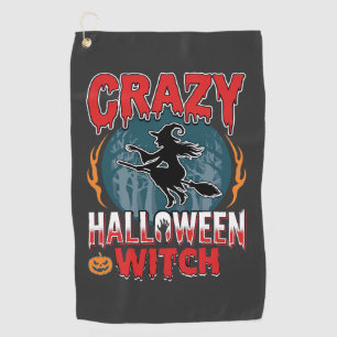 Crazy Halloween Witch Flying Broom Horror Design Golf Towel