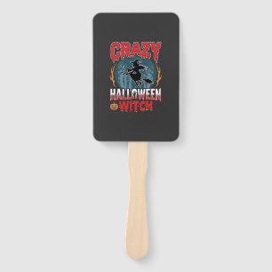 Crazy Halloween Witch Flying Broom Horror Design Hand Fan