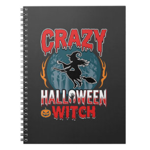 Crazy Halloween Witch Flying Broom Horror Design Notebook