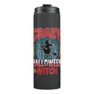 Crazy Halloween Witch Flying Broom Horror Design Thermal Tumbler