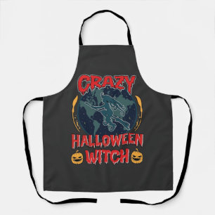 Crazy Halloween Witch Pumpkin Flying Moon Spooky N Apron