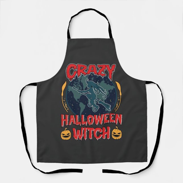 Crazy Halloween Witch Pumpkin Flying Moon Spooky N Apron (Front)