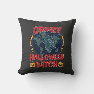 Crazy Halloween Witch Pumpkin Flying Moon Spooky N Cushion
