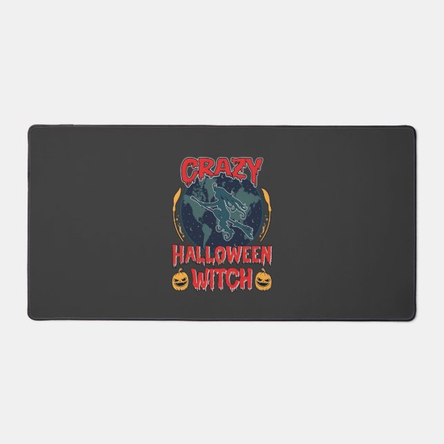Crazy Halloween Witch Pumpkin Flying Moon Spooky N Desk Mat (Front)