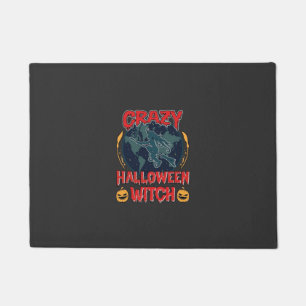 Crazy Halloween Witch Pumpkin Flying Moon Spooky N Doormat