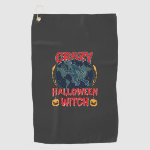 Crazy Halloween Witch Pumpkin Flying Moon Spooky N Golf Towel