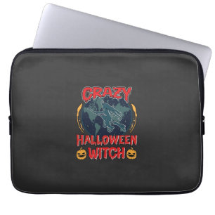 Crazy Halloween Witch Pumpkin Flying Moon Spooky N Laptop Sleeve