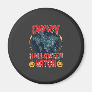 Crazy Halloween Witch Pumpkin Flying Moon Spooky N Magnet