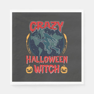 Crazy Halloween Witch Pumpkin Flying Moon Spooky N Napkin